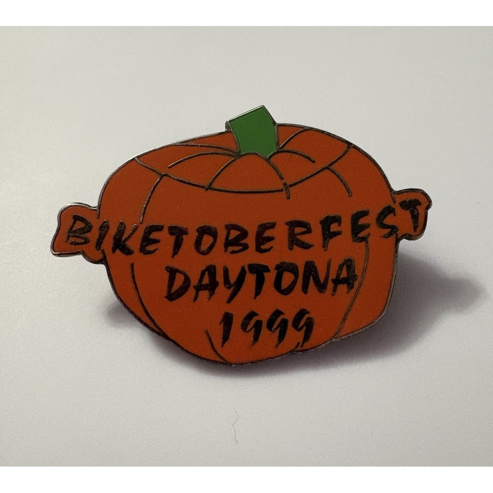 Biketoberfest Daytona 1999 Pumpkin Enamel Lapel Pin Vintage Biker Florida